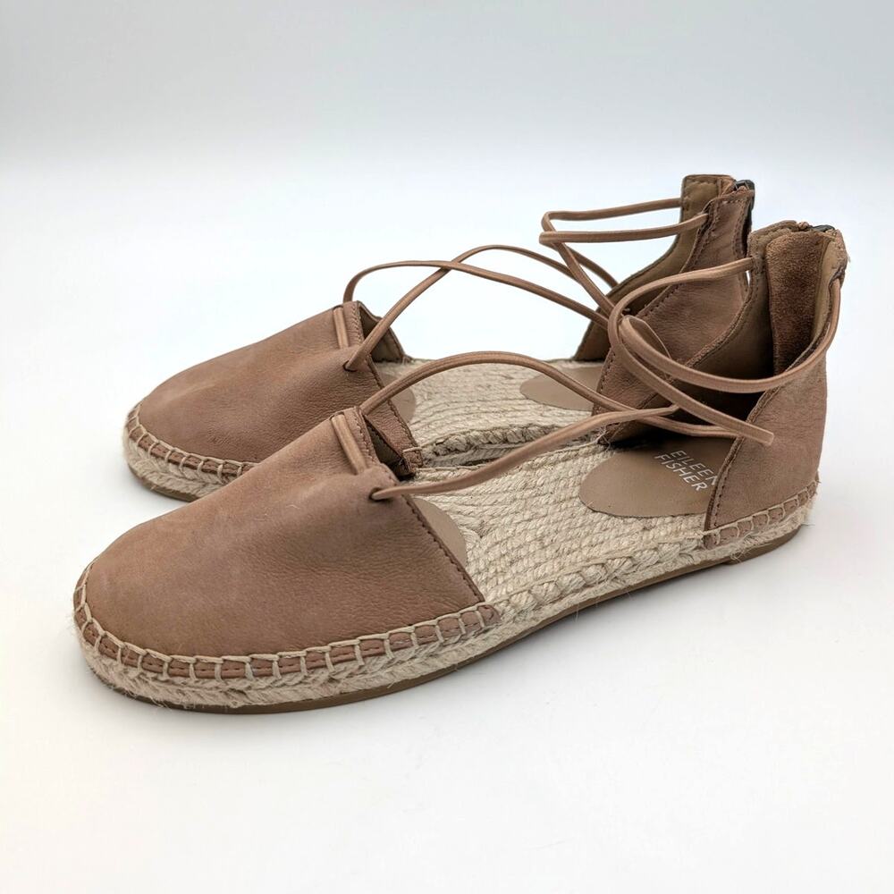 Eileen Fisher Lee Suede Espadrille Flat Shoes Women's Latte Tan Size US6.5M EU37